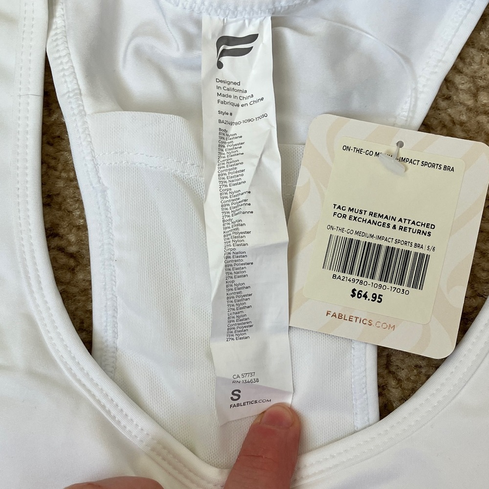 Fabletics On the Go Medium-Impact White Sports Bra size Small - Picture 3 of 4